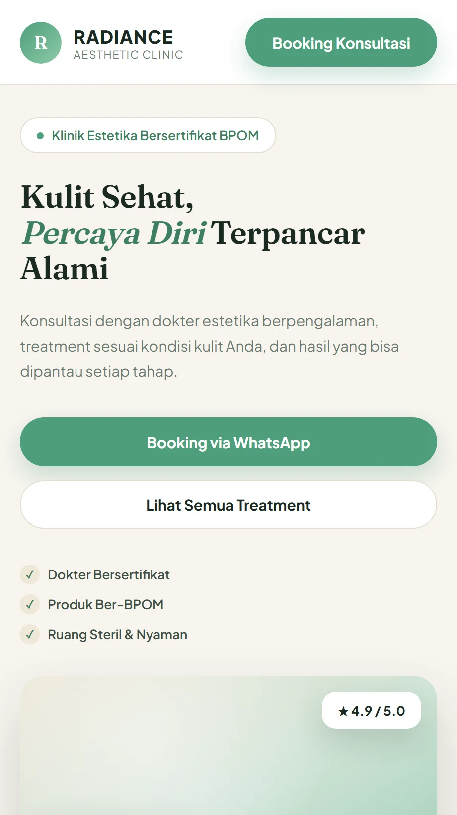Tampilan mobile — booking konsultasi langsung dari HP