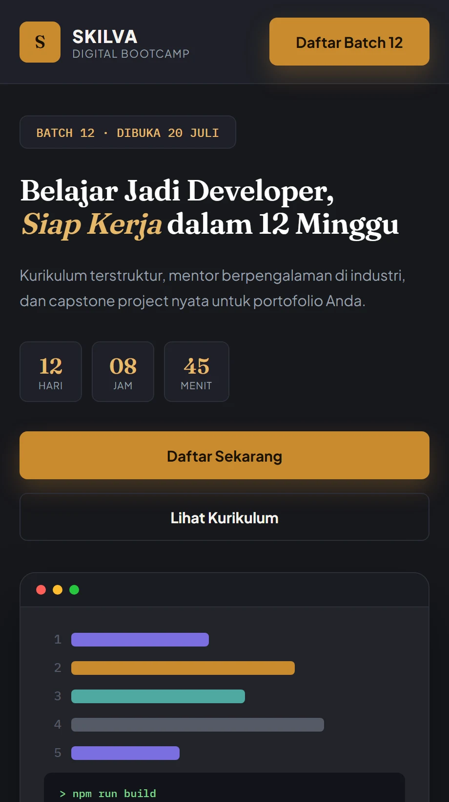 Tampilan mobile — pendaftaran batch langsung dari HP